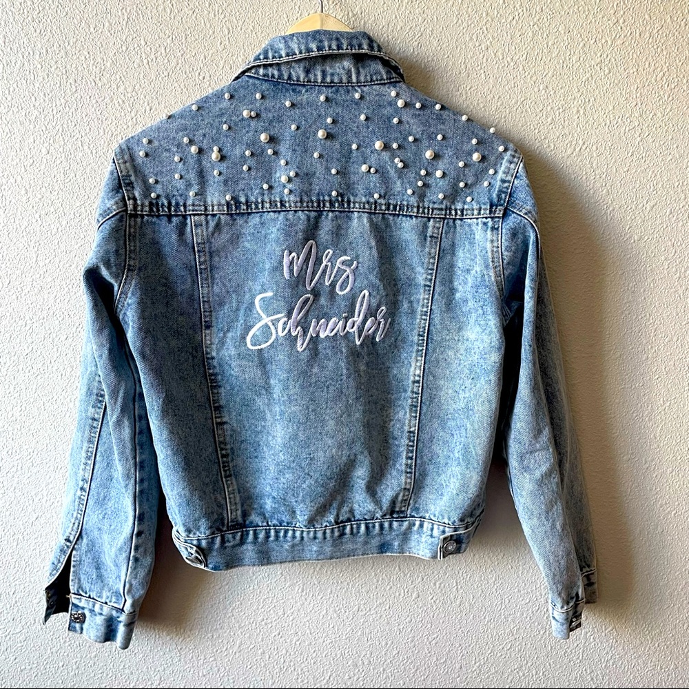 Heirloom Bridal Company Embroidered Pearl Studded Denim Jacket for Bride